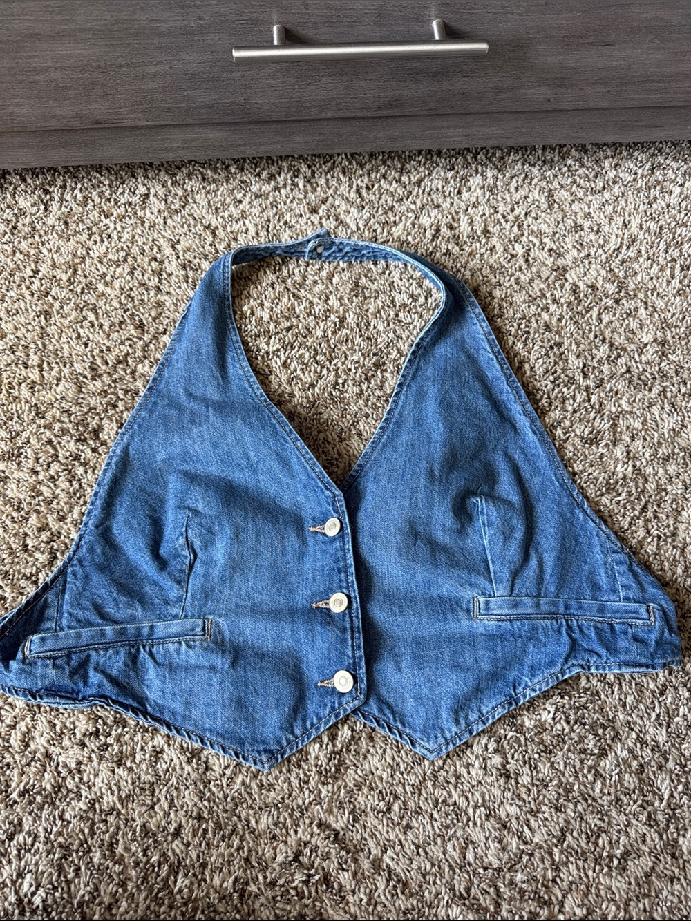 Zara Blue Denim Halter Vest with Button Front